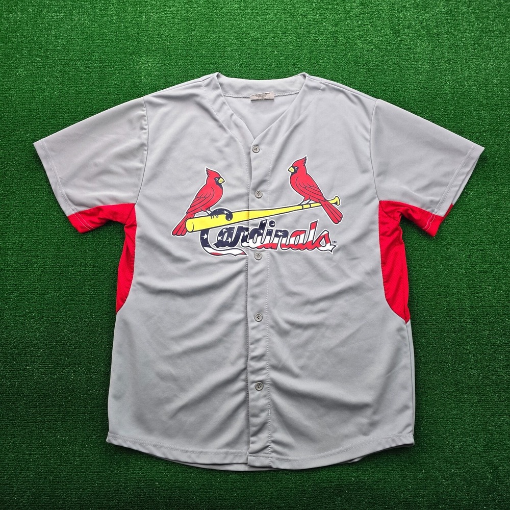 St Louis‎ Cardinals Baseball Jersey Mens XL Gray Red Patriotic USA Flag Logo SGA